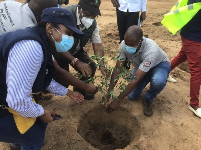 CS Keriako Tobiko with CAS Mercy Mwangangi during tree planting at Garissa University